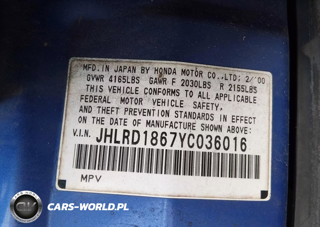 2000 Honda Cr-V Ex VIN:JHLRD1867YC036016 - 9