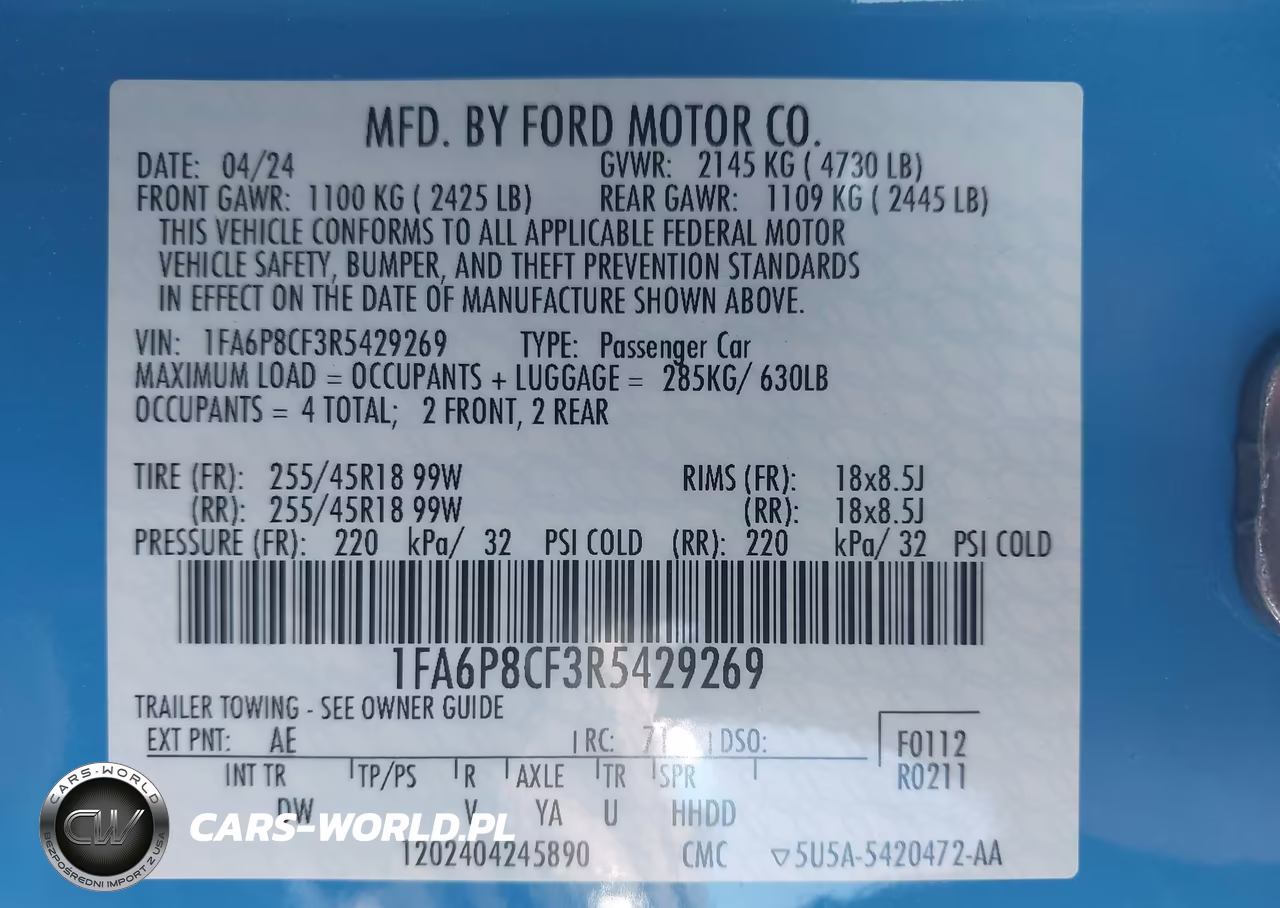 2024 Ford Mustang Gt Fastback VIN:1FA6P8CF3R5429269 - 9