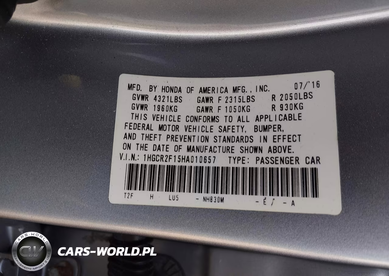2017 Honda Accord Sport Se VIN:1HGCR2F15HA010657 - 9