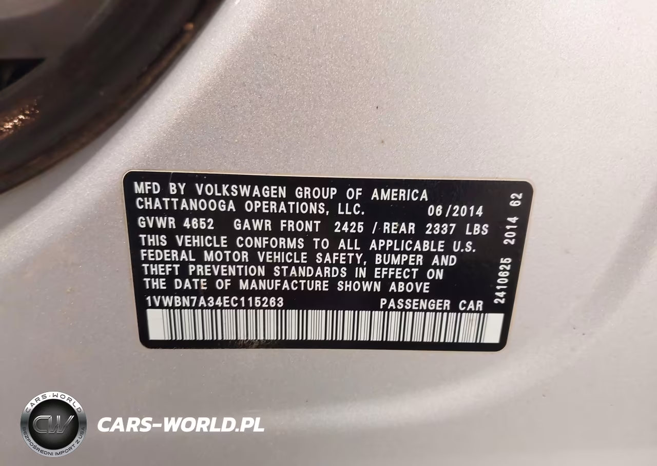 2014 Volkswagen Passat 2.0L Tdi Se VIN:1VWBN7A34EC115263 - 9
