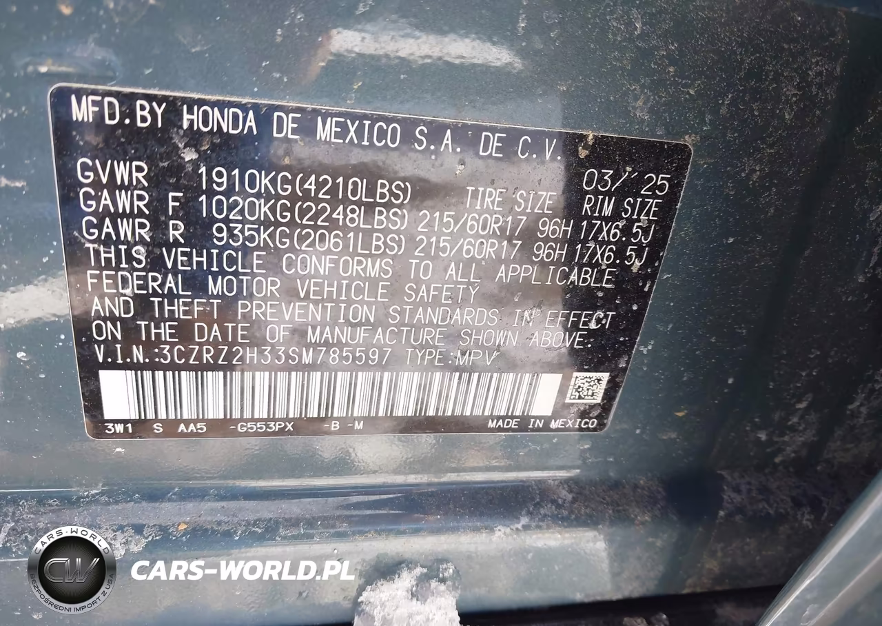 2025 Honda Hr-V Awd Lx VIN:3CZRZ2H33SM785597 - 9