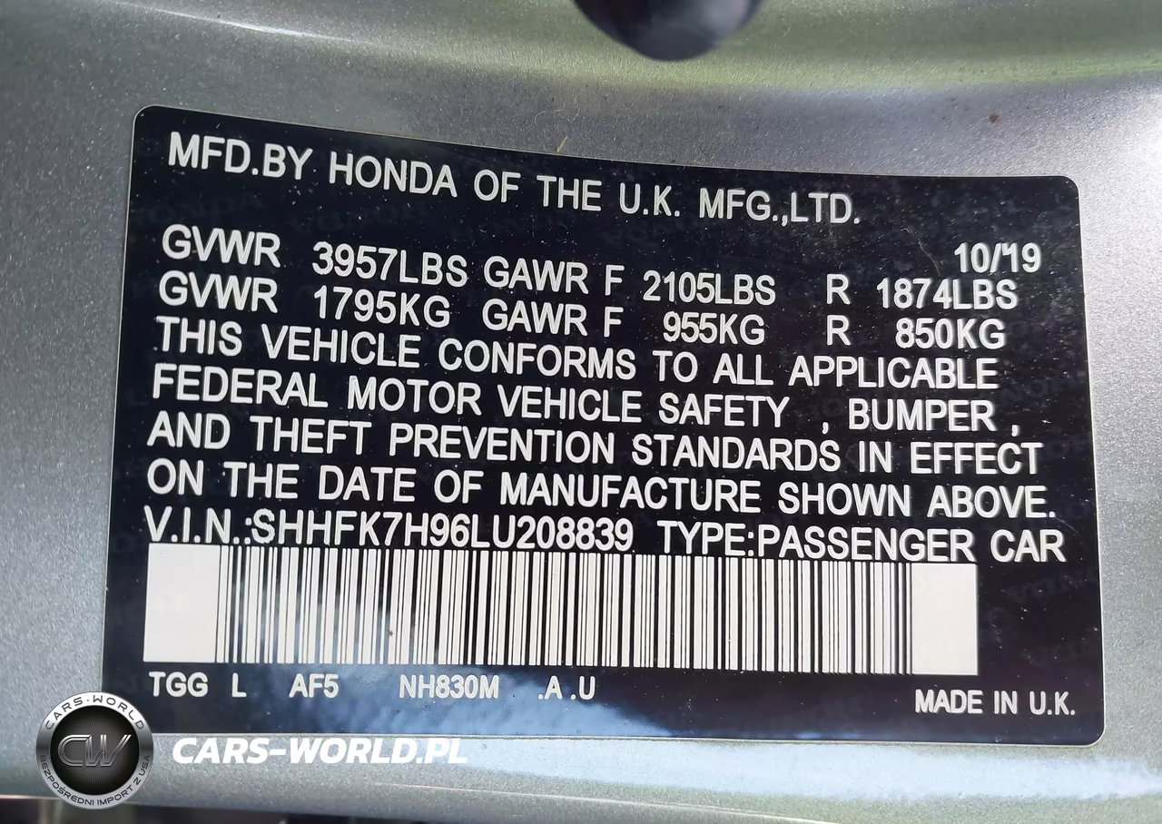 2020 Honda Civic Sport Touring VIN:SHHFK7H96LU208839 - 9