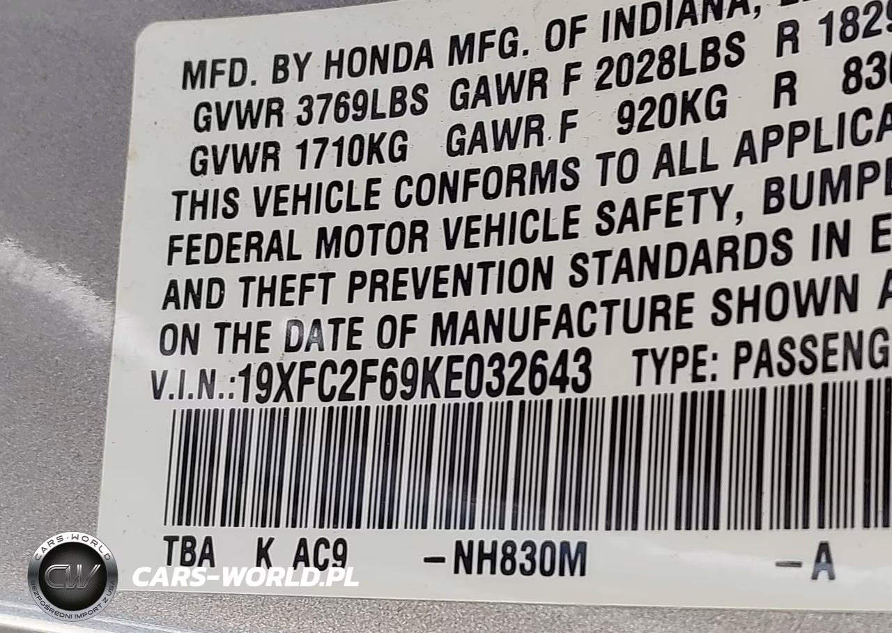 2019 Honda Civic Lx VIN:19XFC2F69KE032643 - 9