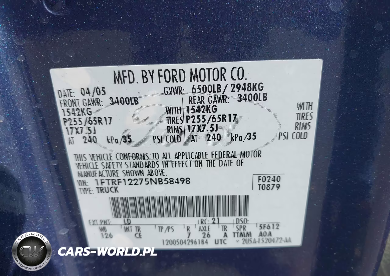 2005 Ford F-150 Stx-Xl-Xlt VIN:1FTRF12275NB58498 - 9