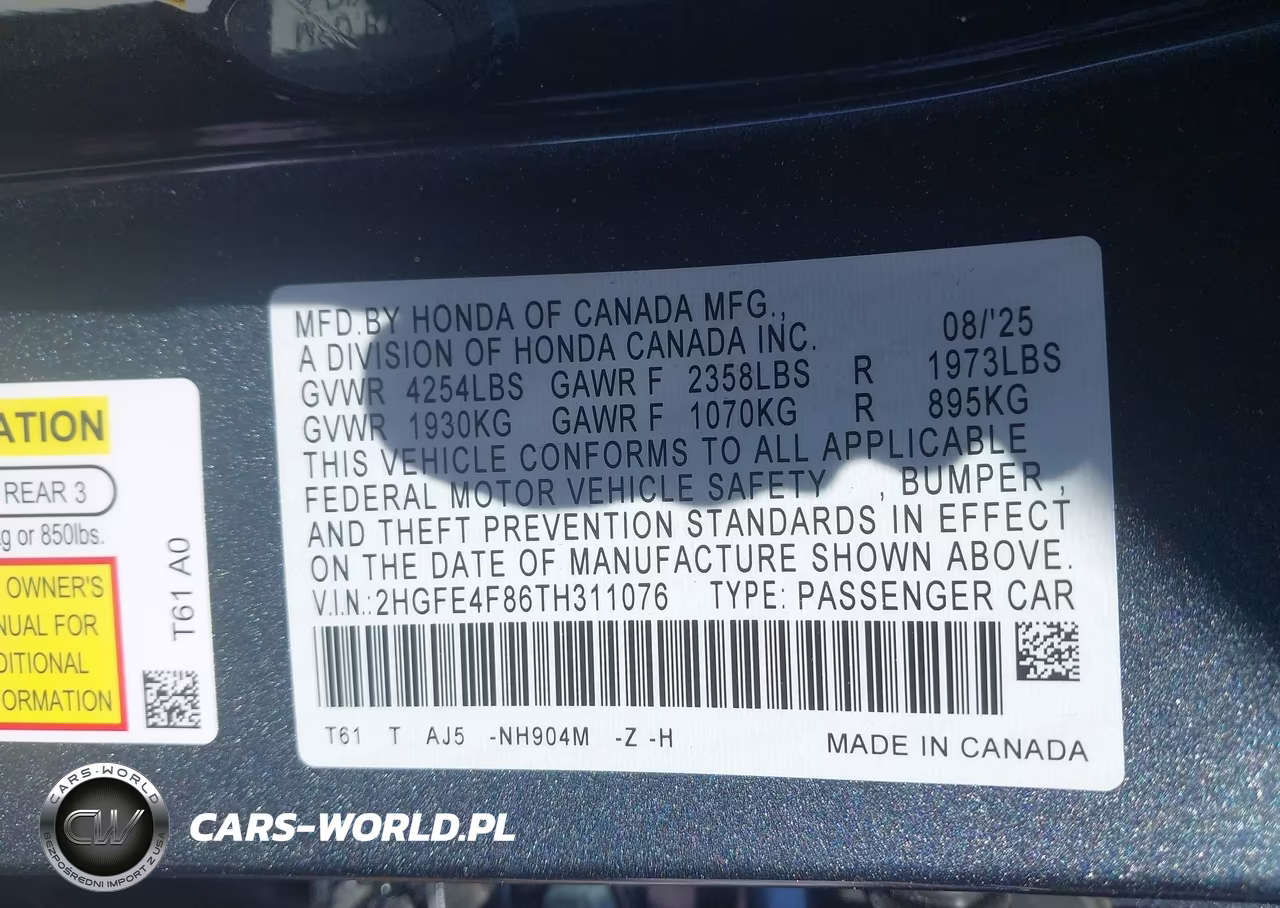2026 Honda Civic Hybrid Sport-Sport Touring VIN:2HGFE4F86TH311076 - 9