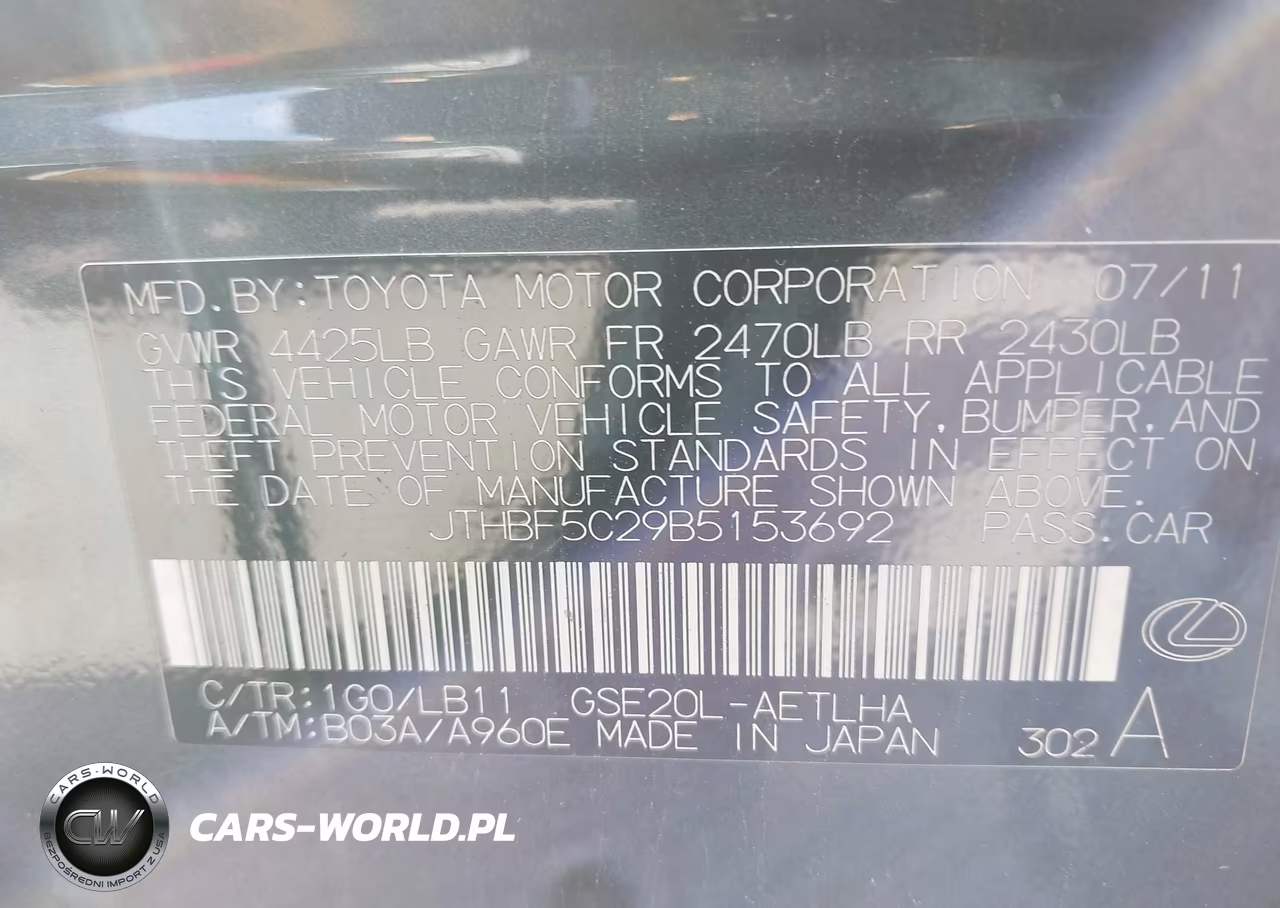 2011 Lexus Is 250 VIN:JTHBF5C29B5153692 - 9