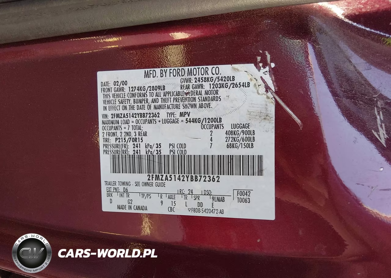 2000 Ford Windstar Lx VIN:2FMZA5142YBB72362 - 9