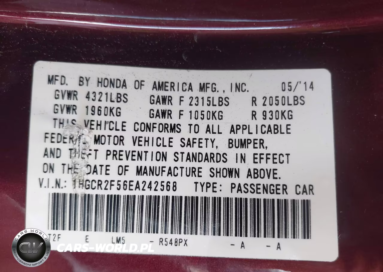 2014 Honda Accord Sport VIN:1HGCR2F56EA242568 - 9