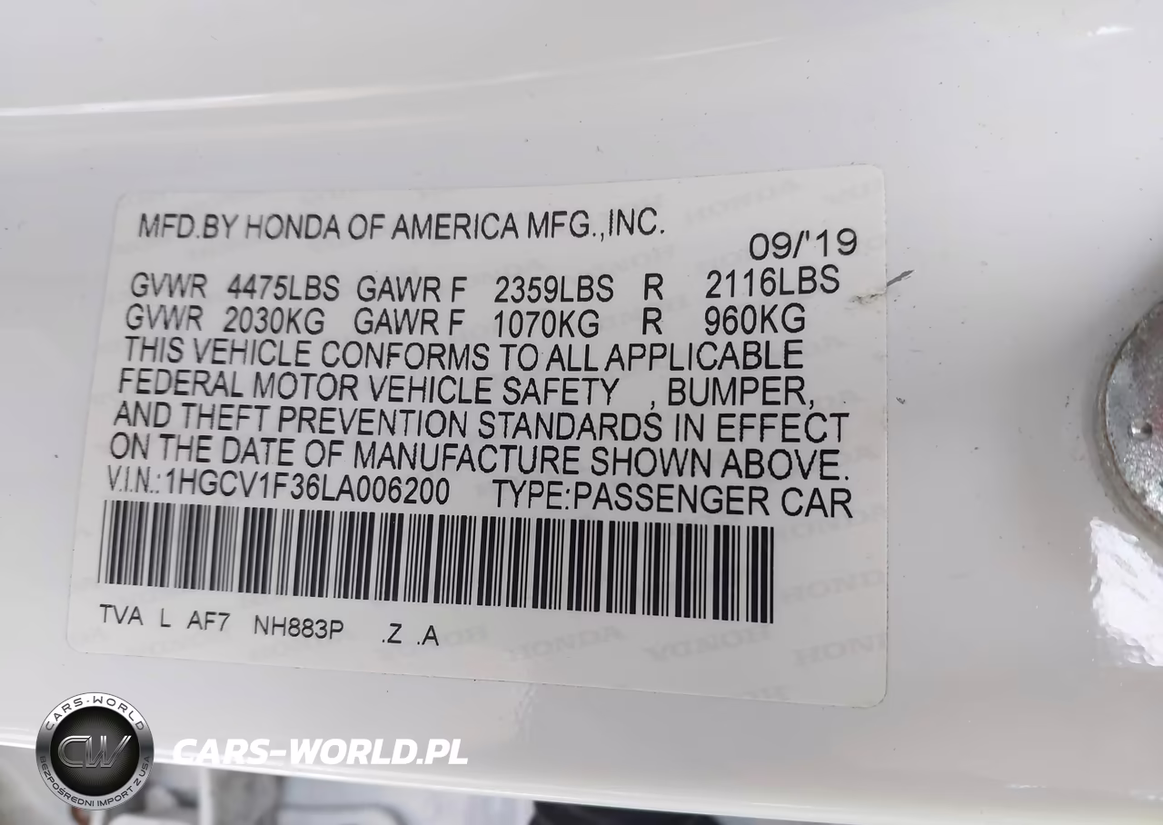 2020 Honda Accord Sport VIN:1HGCV1F36LA006200 - 9