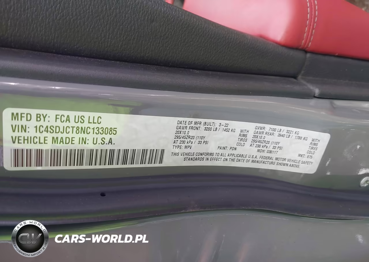 2022 Dodge Durango R-T Awd VIN:1C4SDJCT8NC133085 - 9