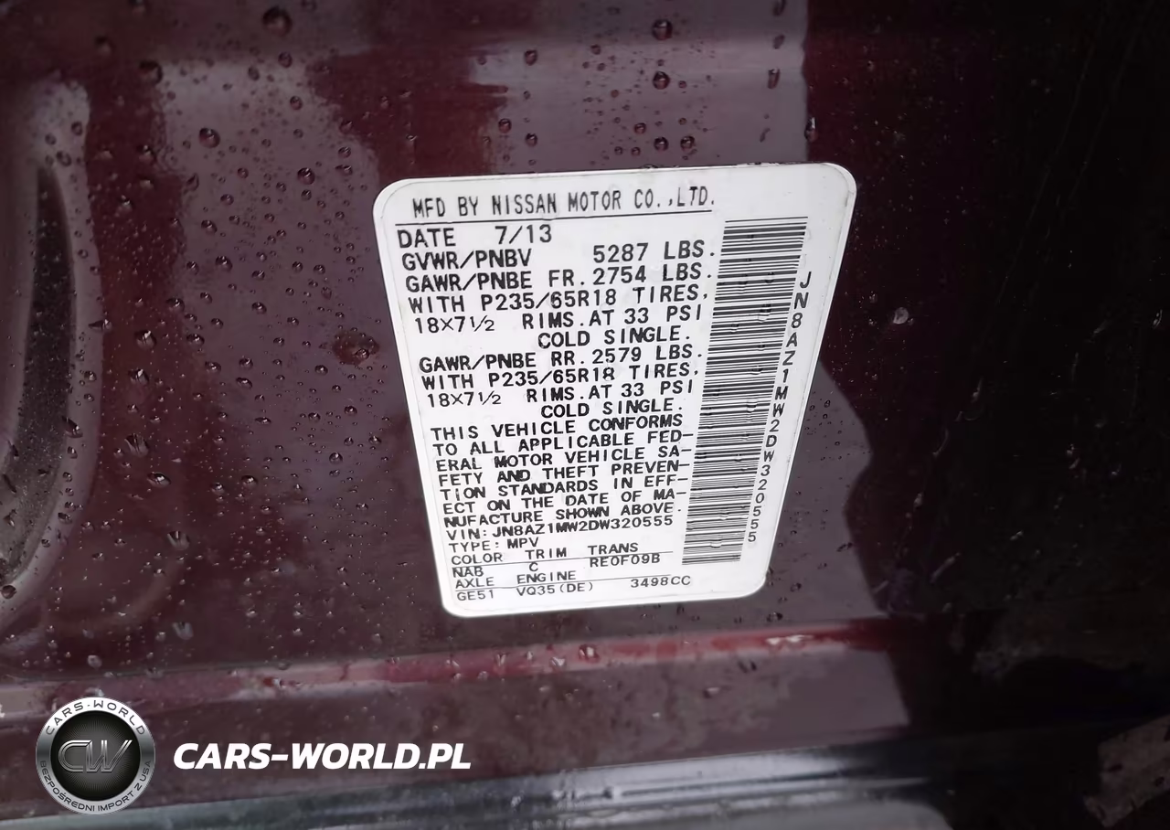 2013 Nissan Murano Sv VIN:JN8AZ1MW2DW320555 - 9