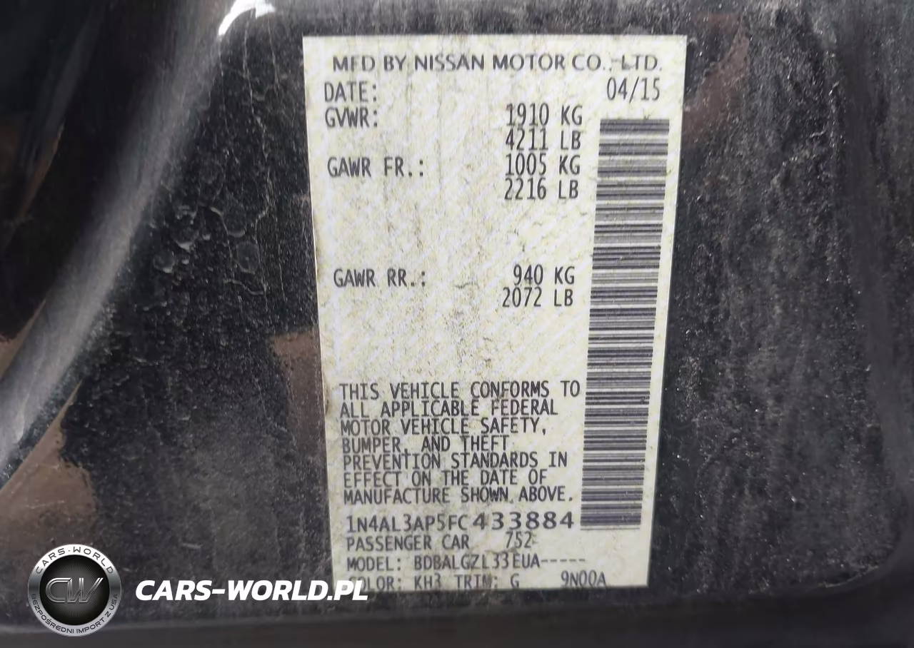 2015 Nissan Altima 2.5-2.5 S-2.5 Sl-2.5 Sv VIN:1N4AL3AP5FC433884 - 9