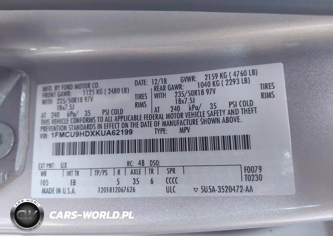 2019 Ford Escape Sel VIN:1FMCU9HDXKUA62199 - 9