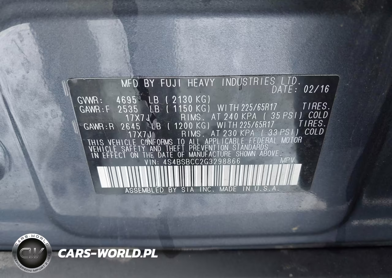2016 Subaru Outback 2.5I Premium VIN:4S4BSBCC2G3298866 - 9