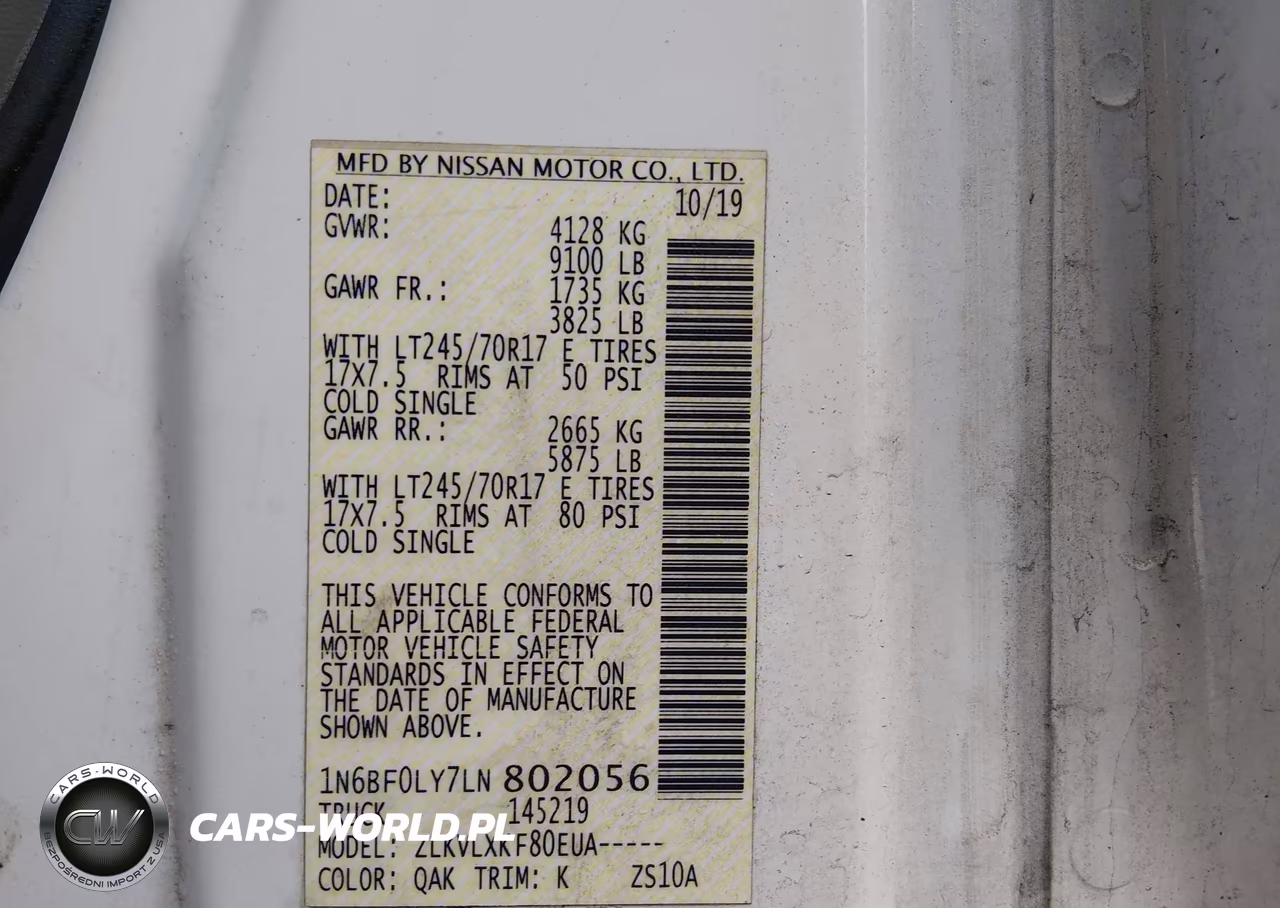 2020 Nissan Nv Cargo Nv2500 Hd Sv High Roof V6 VIN:1N6BF0LY7LN802056 - 9