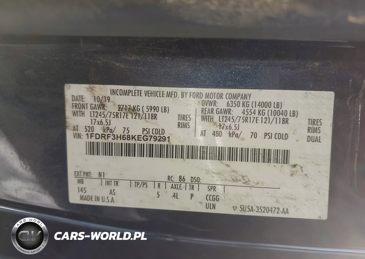 2019 Ford F-350 Chassis Xl VIN:1FDRF3H68KEG79291 - 8