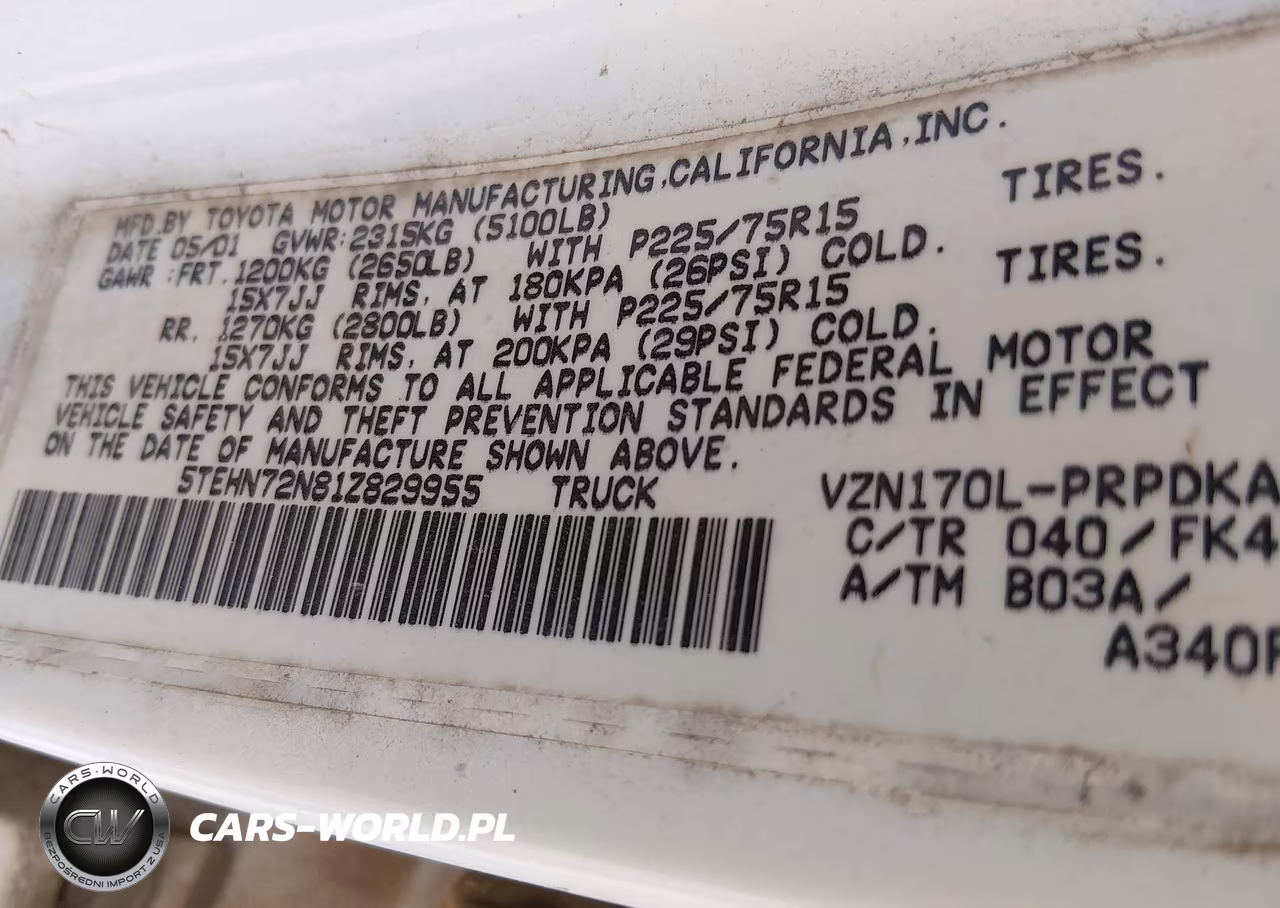 2001 Toyota Tacoma Base V6 VIN:5TEHN72N81Z829955 - 9
