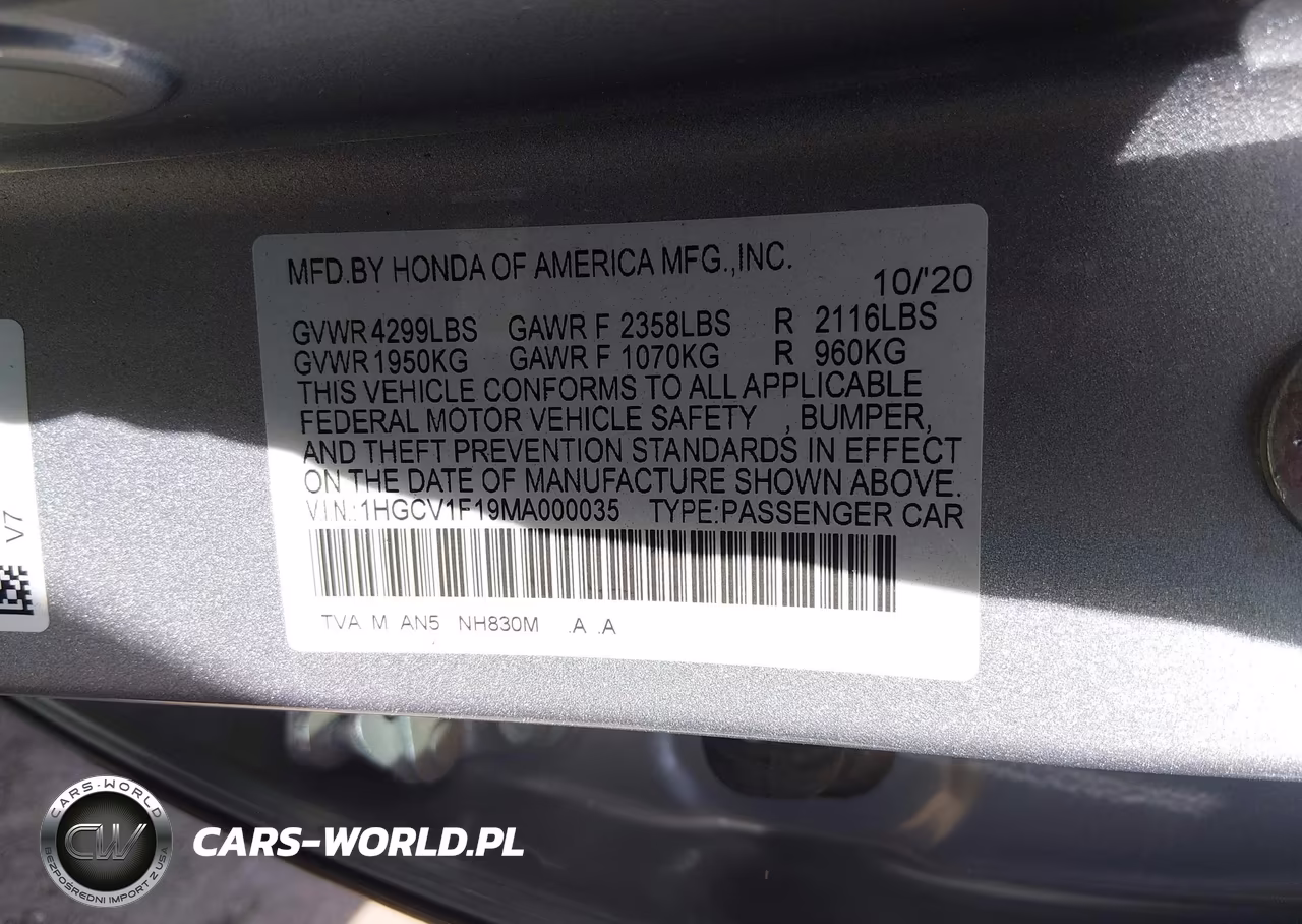 2021 Honda Accord Lx VIN:1HGCV1F19MA000035 - 9