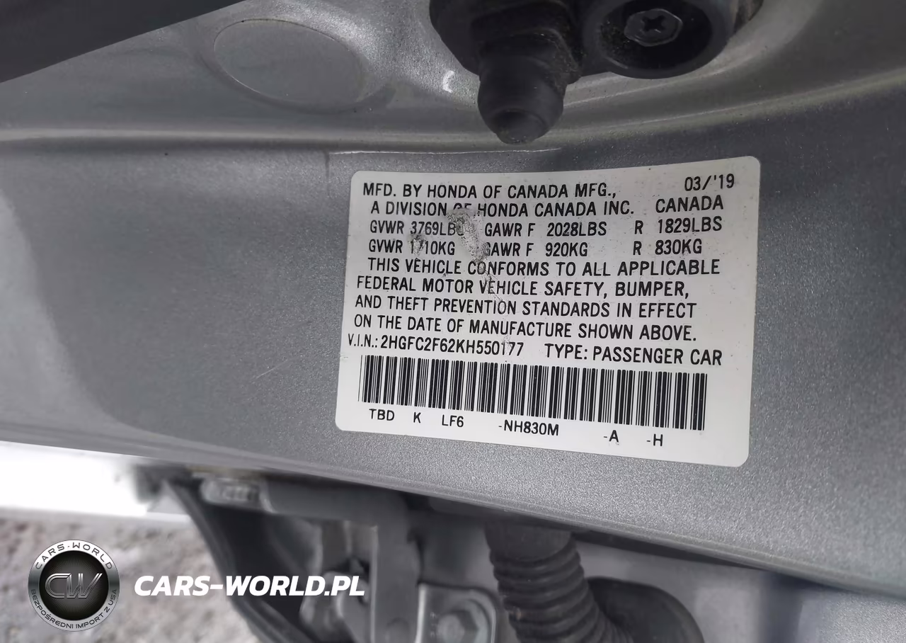 2019 Honda Civic Lx VIN:2HGFC2F62KH550177 - 9