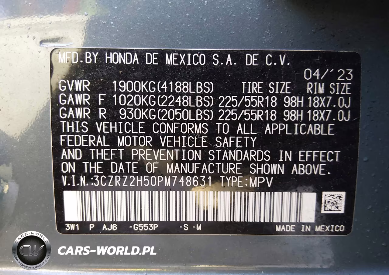 2023 Honda Hr-V Awd Sport VIN:3CZRZ2H50PM748631 - 9