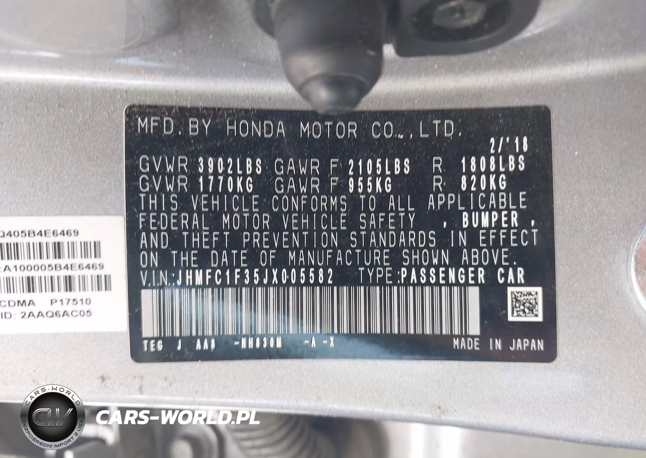 2018 Honda Civic Ex-T VIN:JHMFC1F35JX005582 - 9