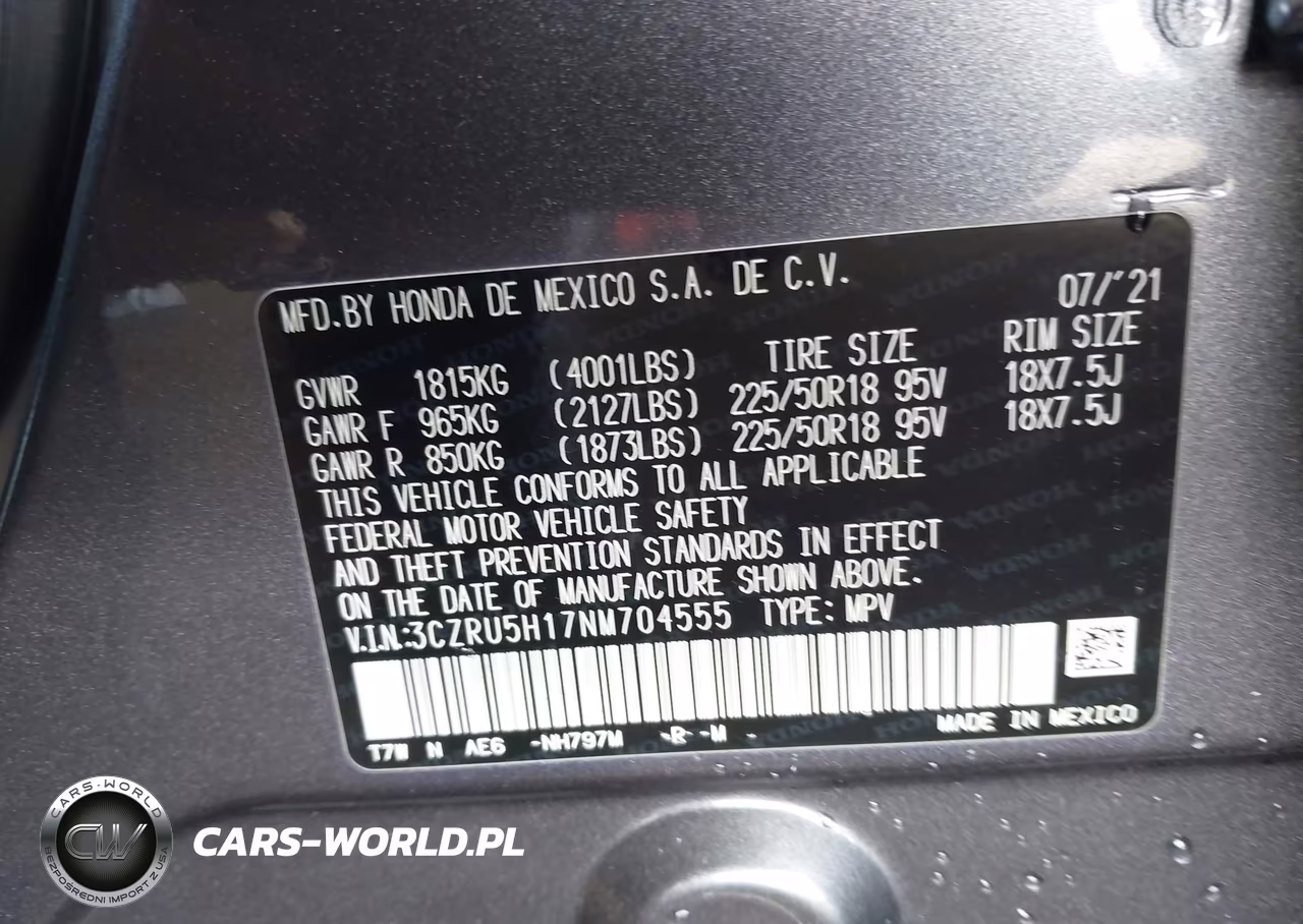 2022 Honda Hr-V 2Wd Sport VIN:3CZRU5H17NM704555 - 9