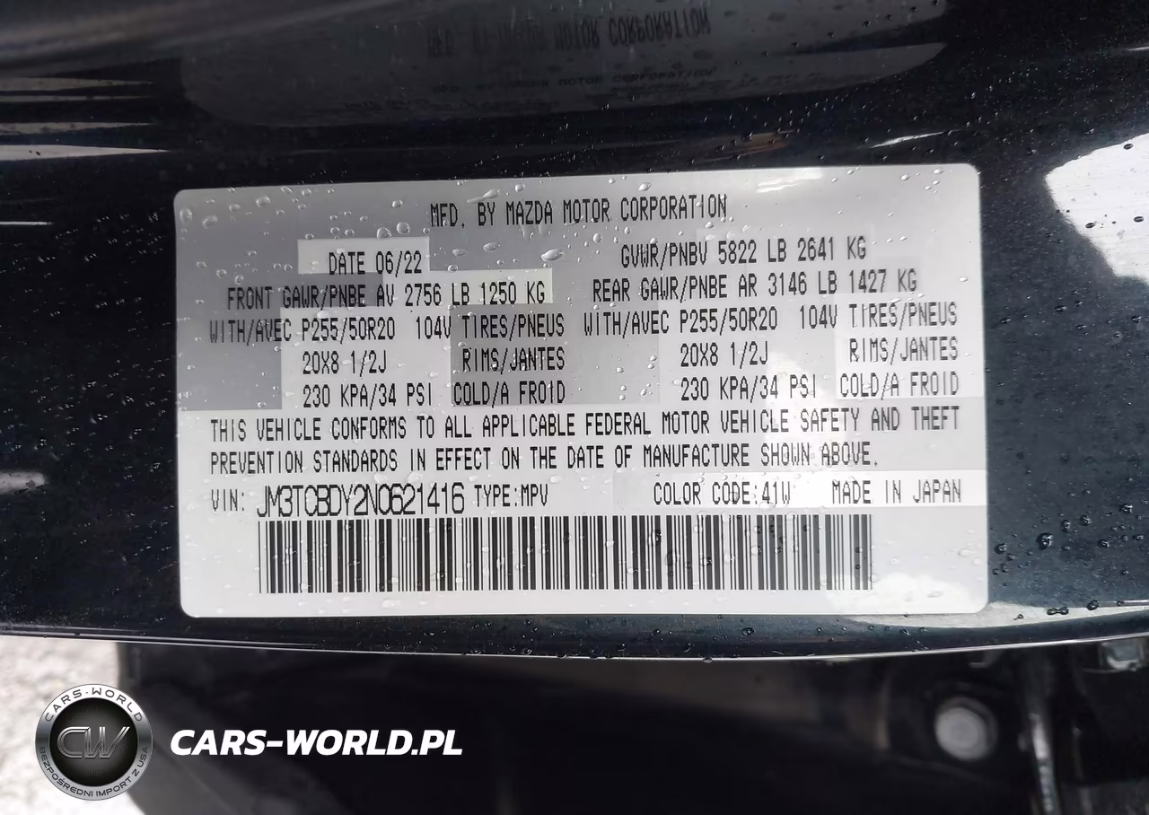 2022 Mazda Cx-9 Grand Touring VIN:JM3TCBDY2N0621416 - 9