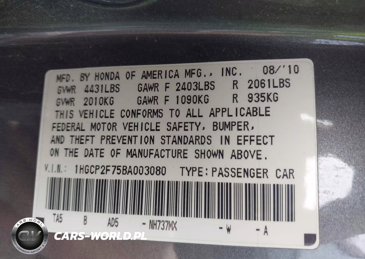2011 Honda Accord 2.4 Ex VIN:1HGCP2F75BA003080 - 9