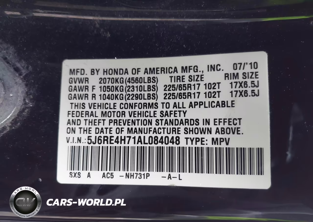 2010 Honda Cr-V Ex-L VIN:5J6RE4H71AL084048 - 9