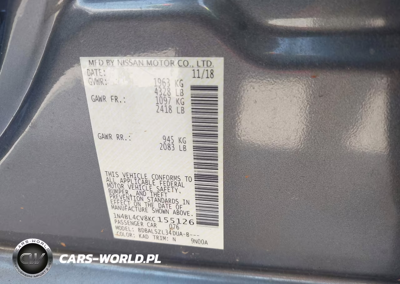 2019 Nissan Altima 2.5 Sr VIN:1N4BL4CV8KC155126 - 9