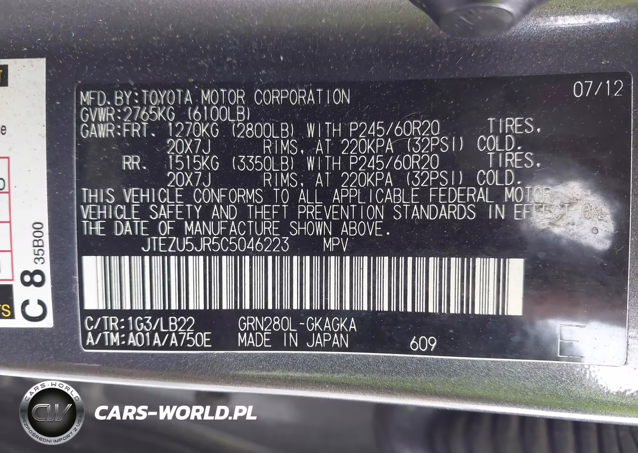 2012 Toyota 4Runner Limited VIN:JTEZU5JR5C5046223 - 9