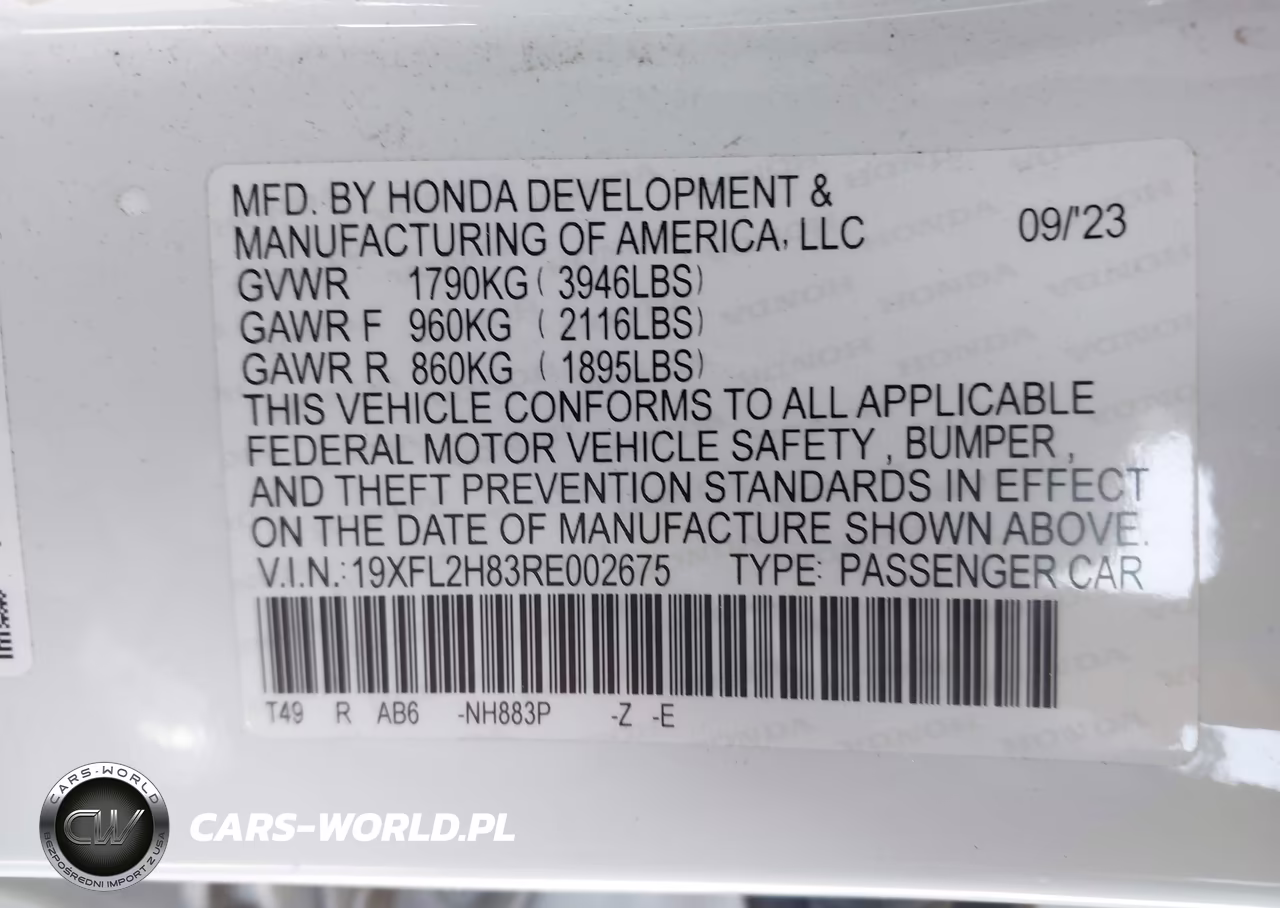 2024 Honda Civic Sport VIN:19XFL2H83RE002675 - 9