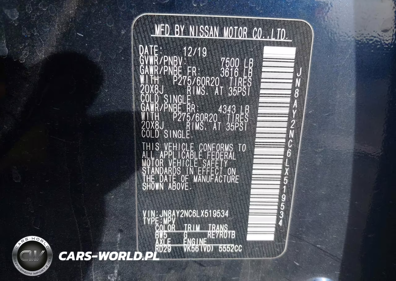 2020 Nissan Armada Sl 4Wd VIN:JN8AY2NC6LX519534 - 9