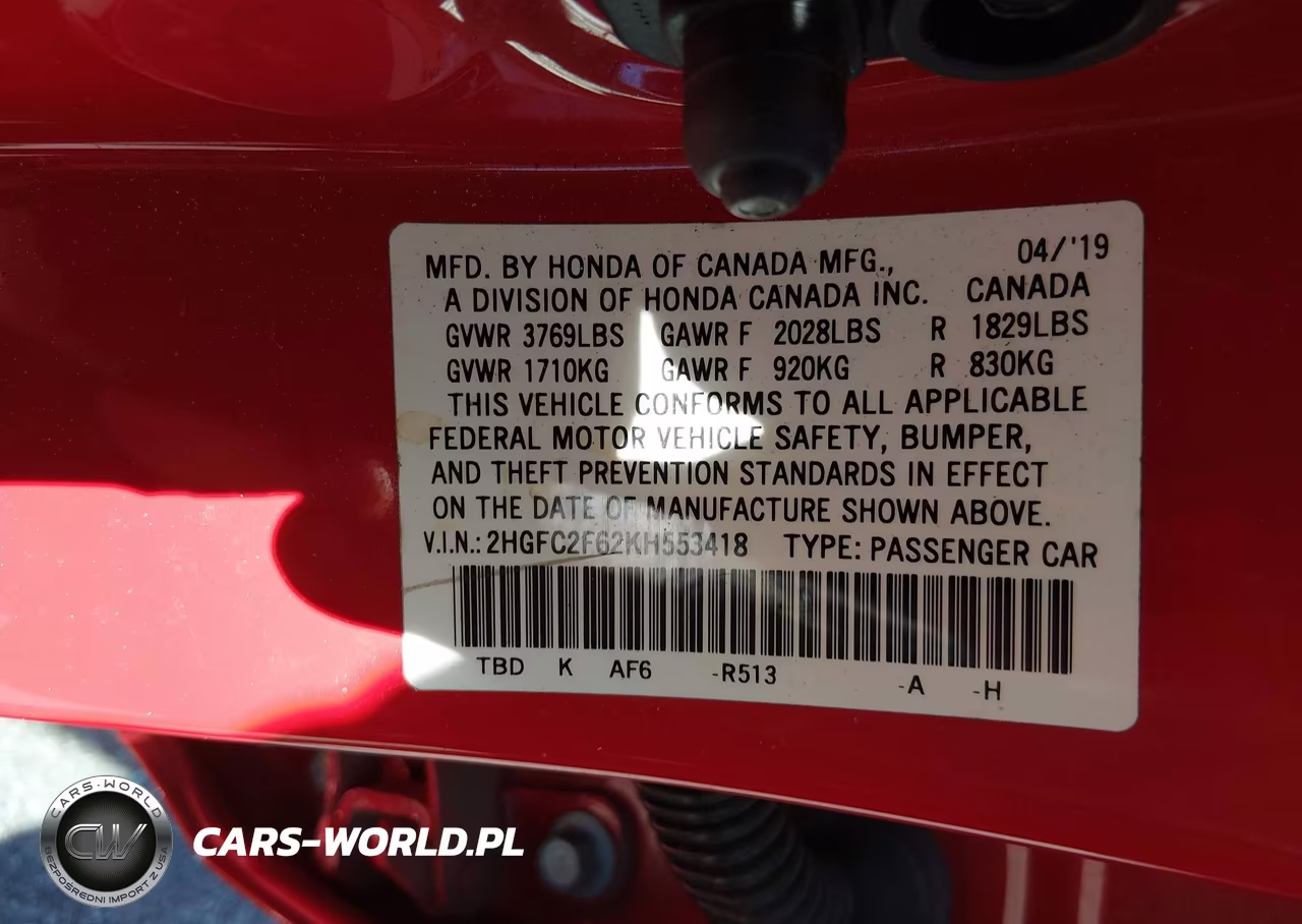 2019 Honda Civic Lx VIN:2HGFC2F62KH553418 - 9