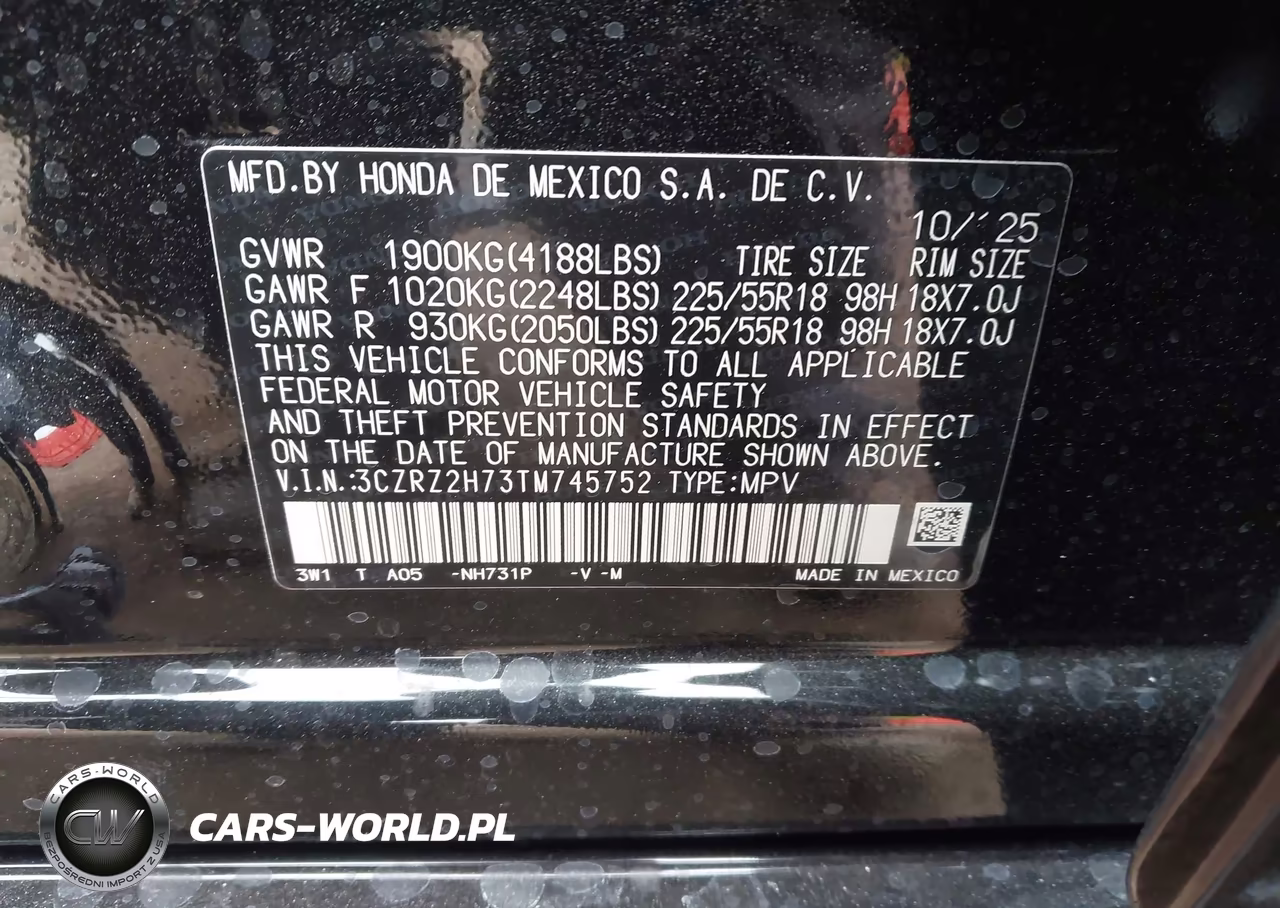 2026 Honda Hr-V Awd Ex-L VIN:3CZRZ2H73TM745752 - 9
