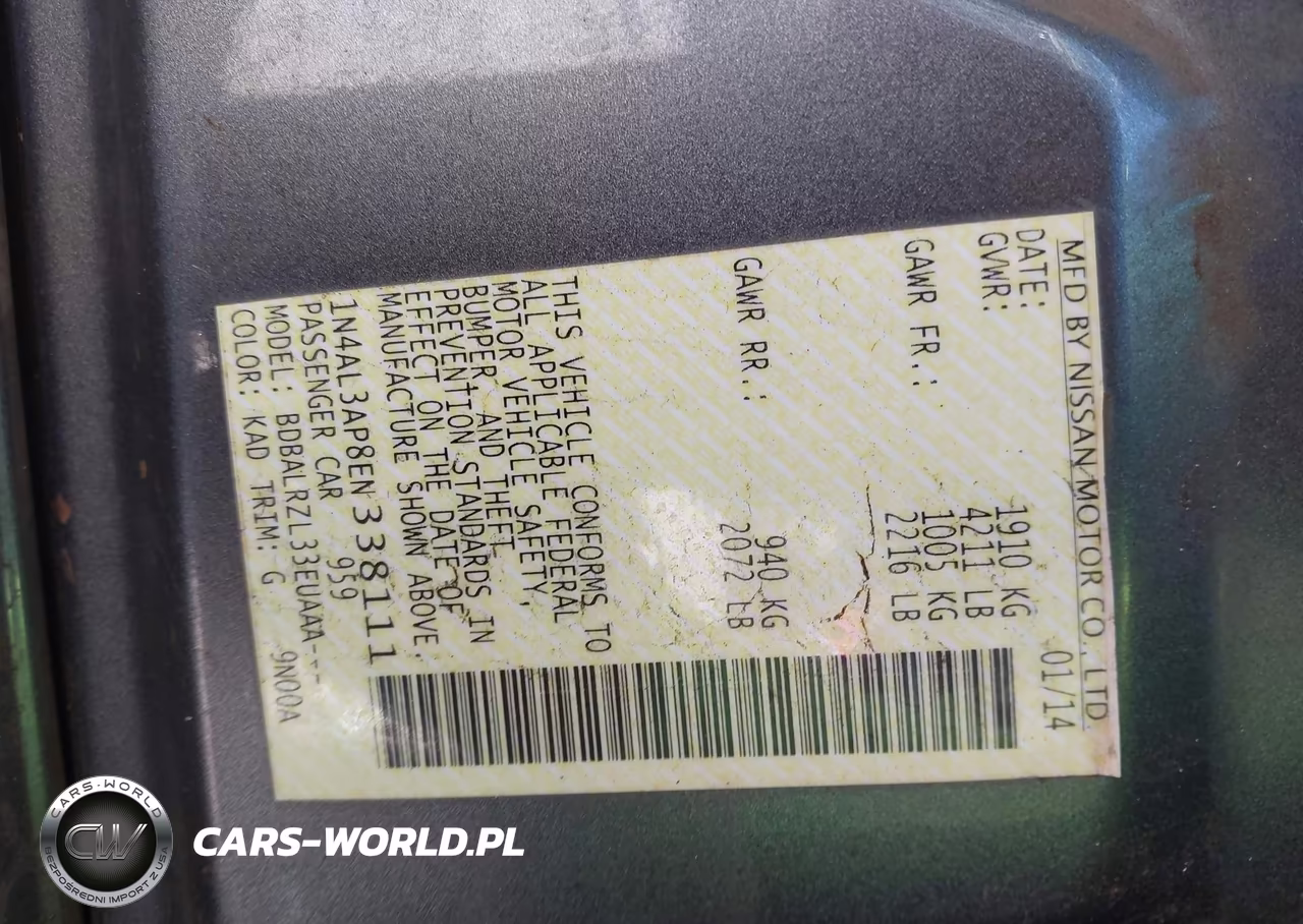 2014 Nissan Altima 2.5-2.5 S-2.5 Sl-2.5 Sv VIN:1N4AL3AP8EN338111 - 9