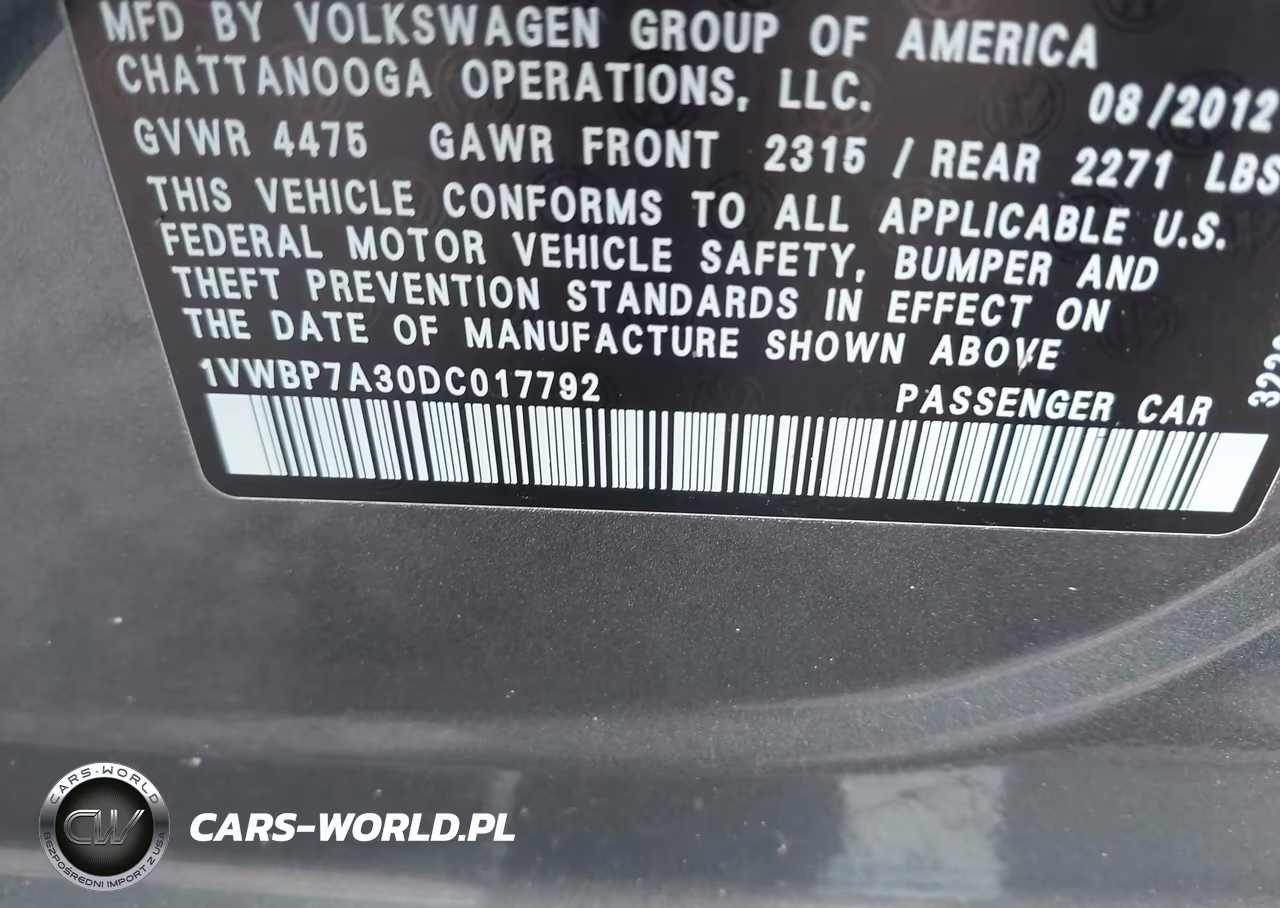 2013 Volkswagen Passat 2.5L Se VIN:1VWBP7A30DC017792 - 9