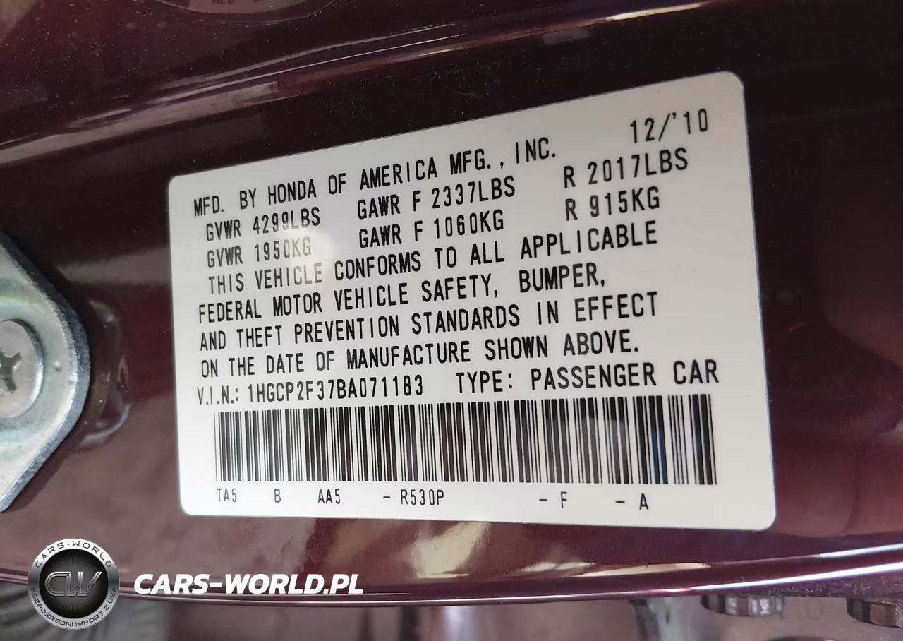 2011 Honda Accord 2.4 Lx VIN:1HGCP2F37BA071183 - 9