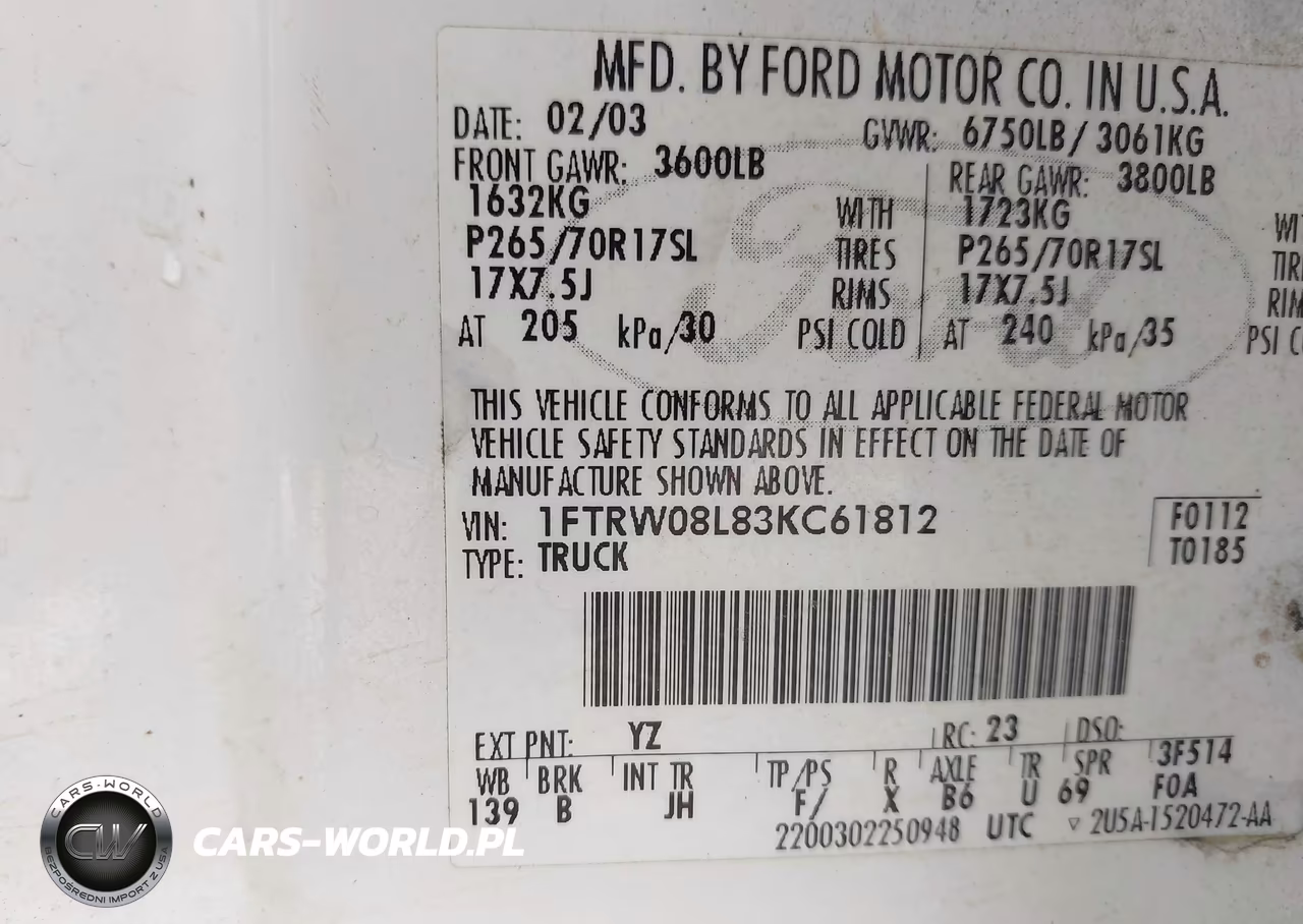 2003 Ford F-150 Lariat-Xlt VIN:1FTRW08L83KC61812 - 9