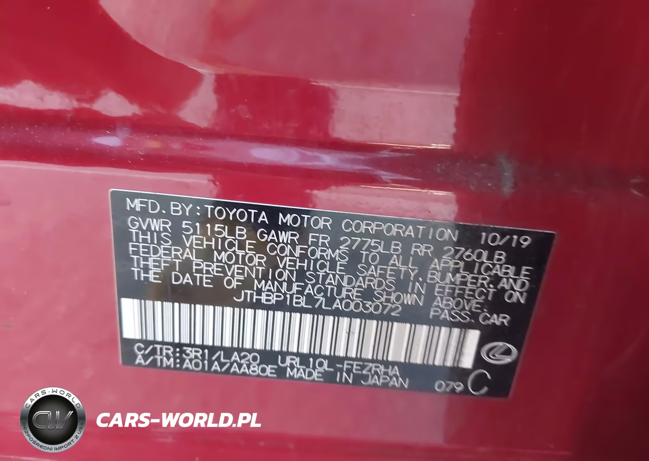 2020 Lexus Gs F VIN:JTHBP1BL7LA003072 - 9