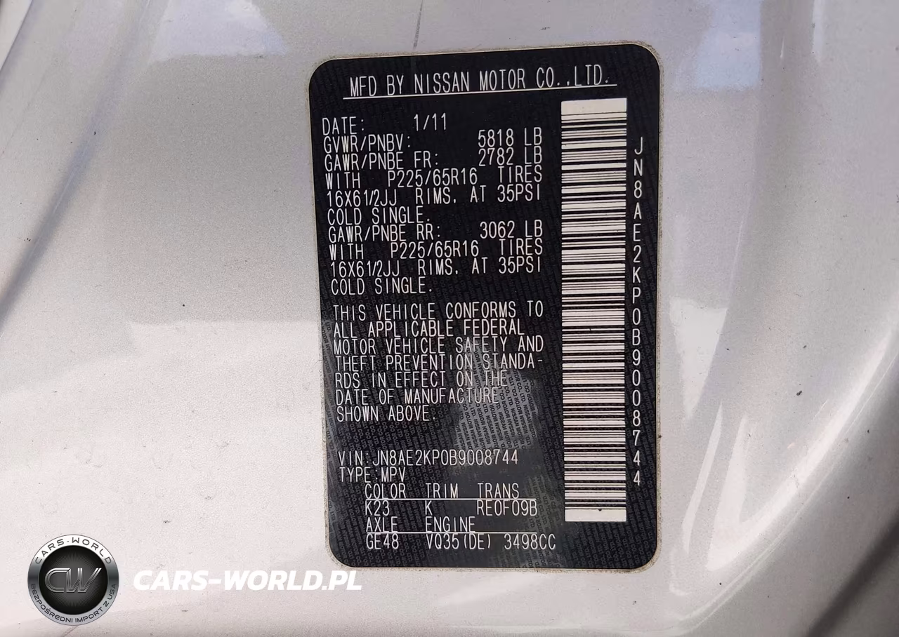 2011 Nissan Quest S VIN:JN8AE2KP0B9008744 - 9