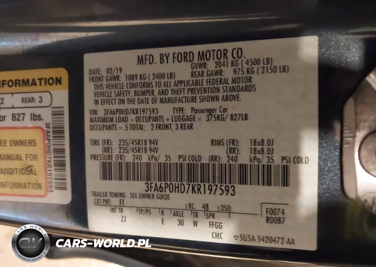 2019 Ford Fusion Se VIN:3FA6P0HD7KR197593 - 9