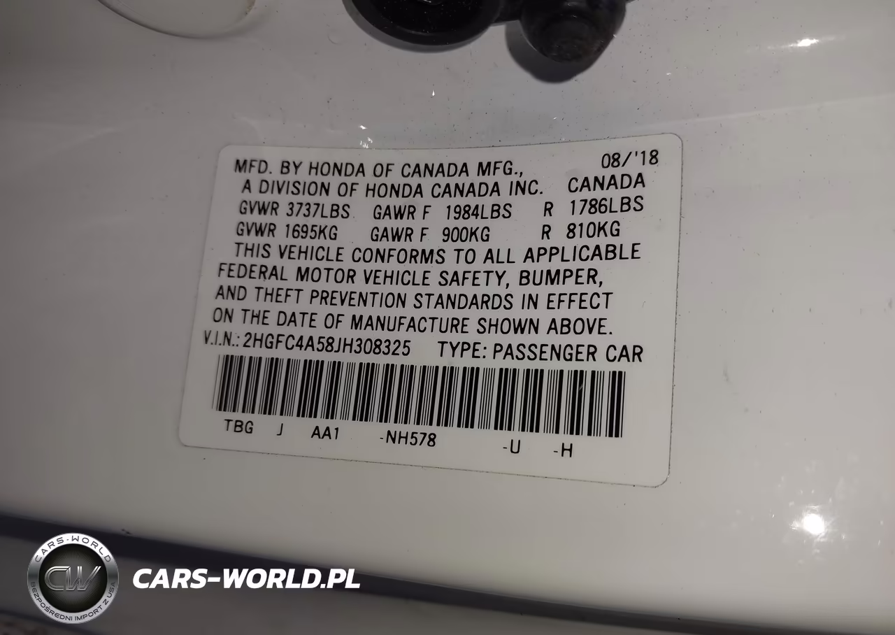 2018 Honda Civic Lx VIN:2HGFC4A58JH308325 - 9