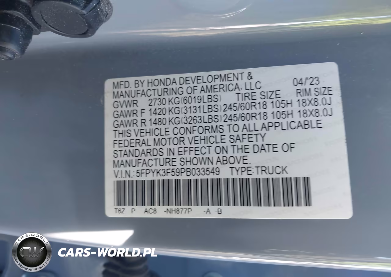 2023 Honda Ridgeline Rtl VIN:5FPYK3F59PB033549 - 9