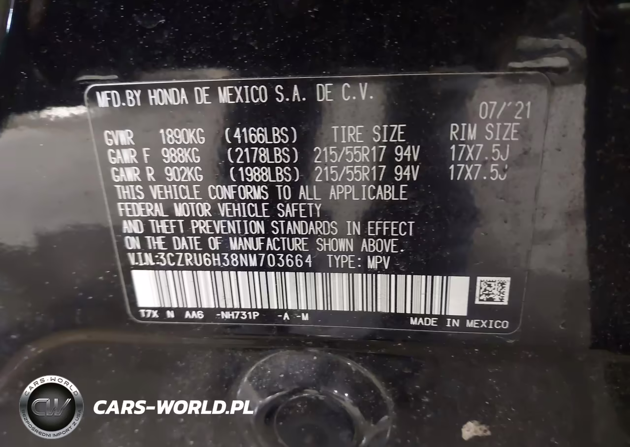 2022 Honda Hr-V Awd Lx VIN:3CZRU6H38NM703664 - 9