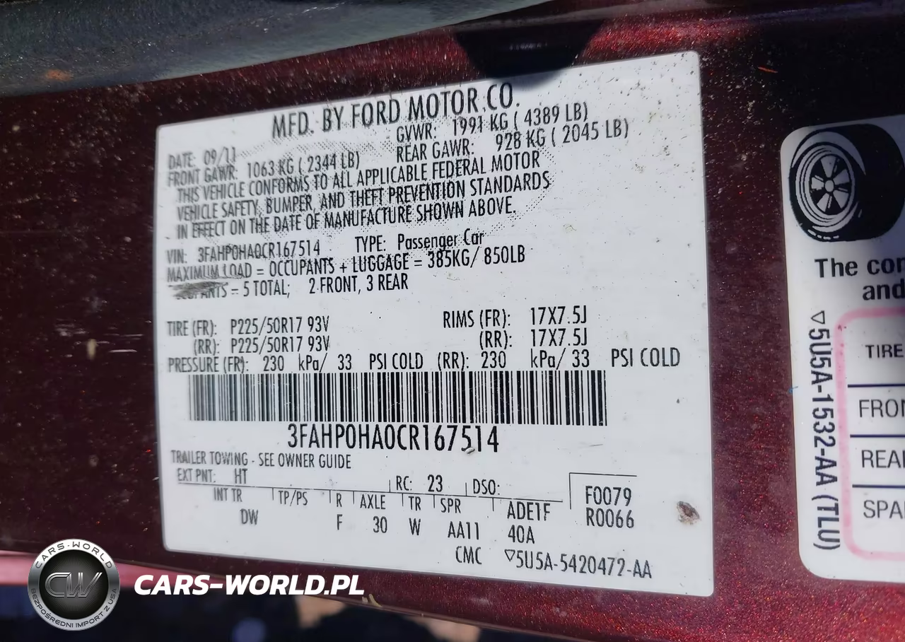2012 Ford Fusion Se VIN:3FAHP0HA0CR167514 - 9