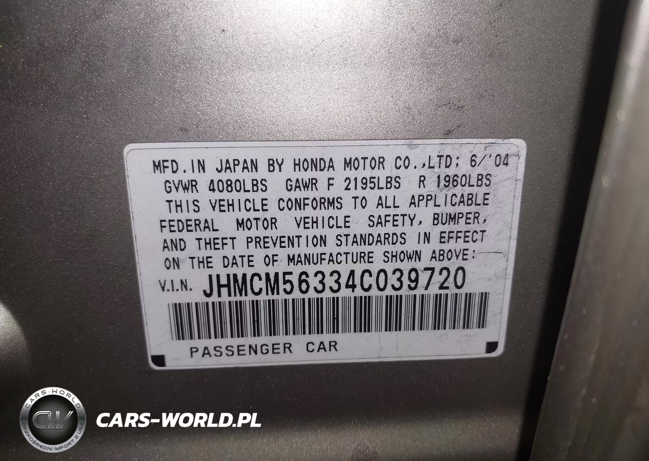2004 Honda Accord 2.4 Lx VIN:JHMCM56334C039720 - 9