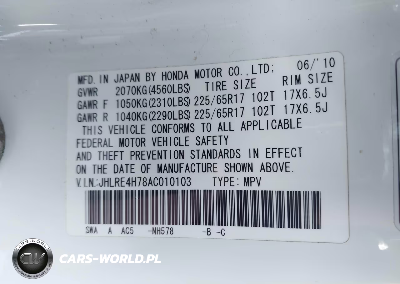 2010 Honda Cr-V Ex-L VIN:JHLRE4H78AC010103 - 9