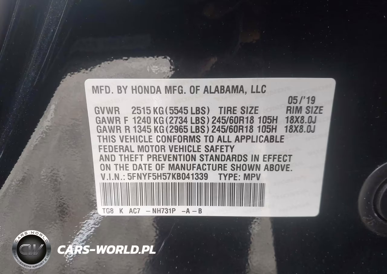 2019 Honda Pilot Ex-L VIN:5FNYF5H57KB041339 - 9