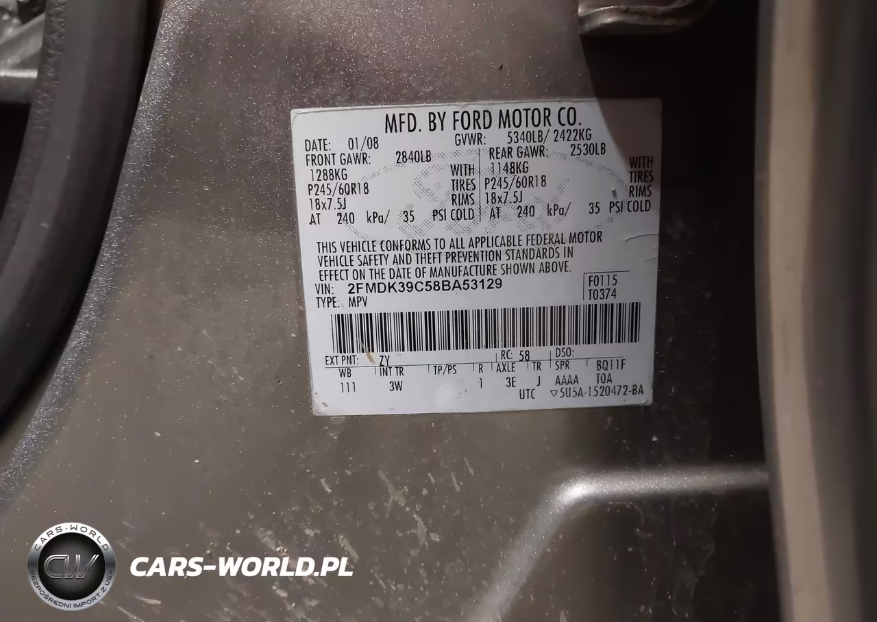 2008 Ford Edge Limited VIN:2FMDK39C58BA53129 - 9